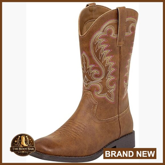mid calf dress boots Women's Chunky Heel Boots Buckle Strap Slouchy Leather Side Zipper Pointed Toe Comfortable Western Cowboy Boots Black Upper Material Mid Calf Dress Boots For